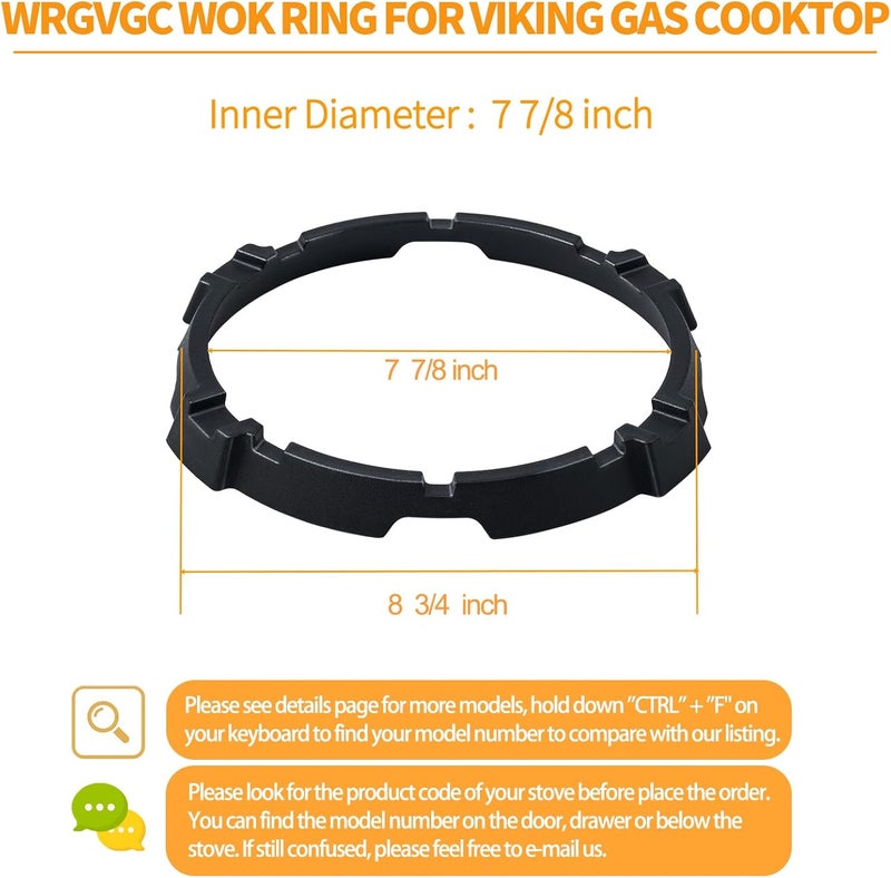 atgestore WRGVGC Wok Ring Replacement Parts for Viking Wok Ring Gas Stove Cast Iron Wok Grate VGC5366BSS Viking Burner Wok Support Ring VGC Range Cooktop Stove Round Wok Stand Holder Grate Rack - Image 2
